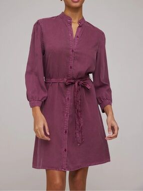 BELLA DAHL puff sleeve belted shirt dress in purple berry sz S